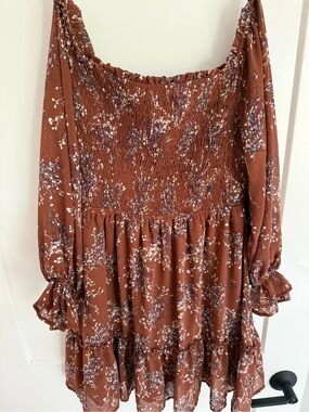 Promesa Rust Floral Smocked Tiered Mini Dress